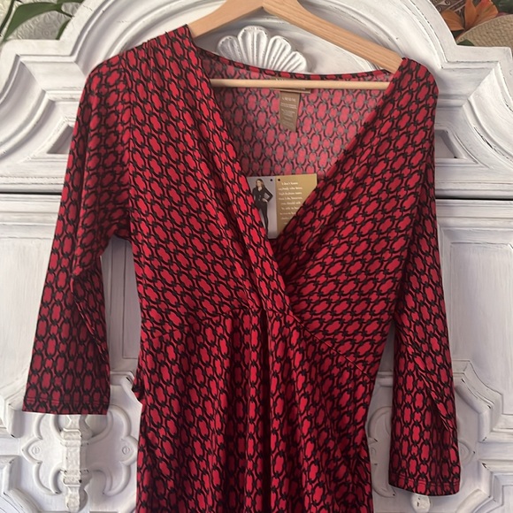 5 for $25! NWT Miss Tina V Neck RUCHED Red and Black Dress Size Large 12/14 - Picture 4 of 11